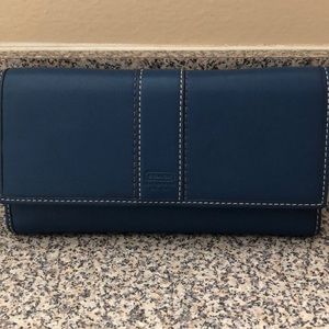 Coach Leather Trifold Checkbook Wallet, Navy, NWT